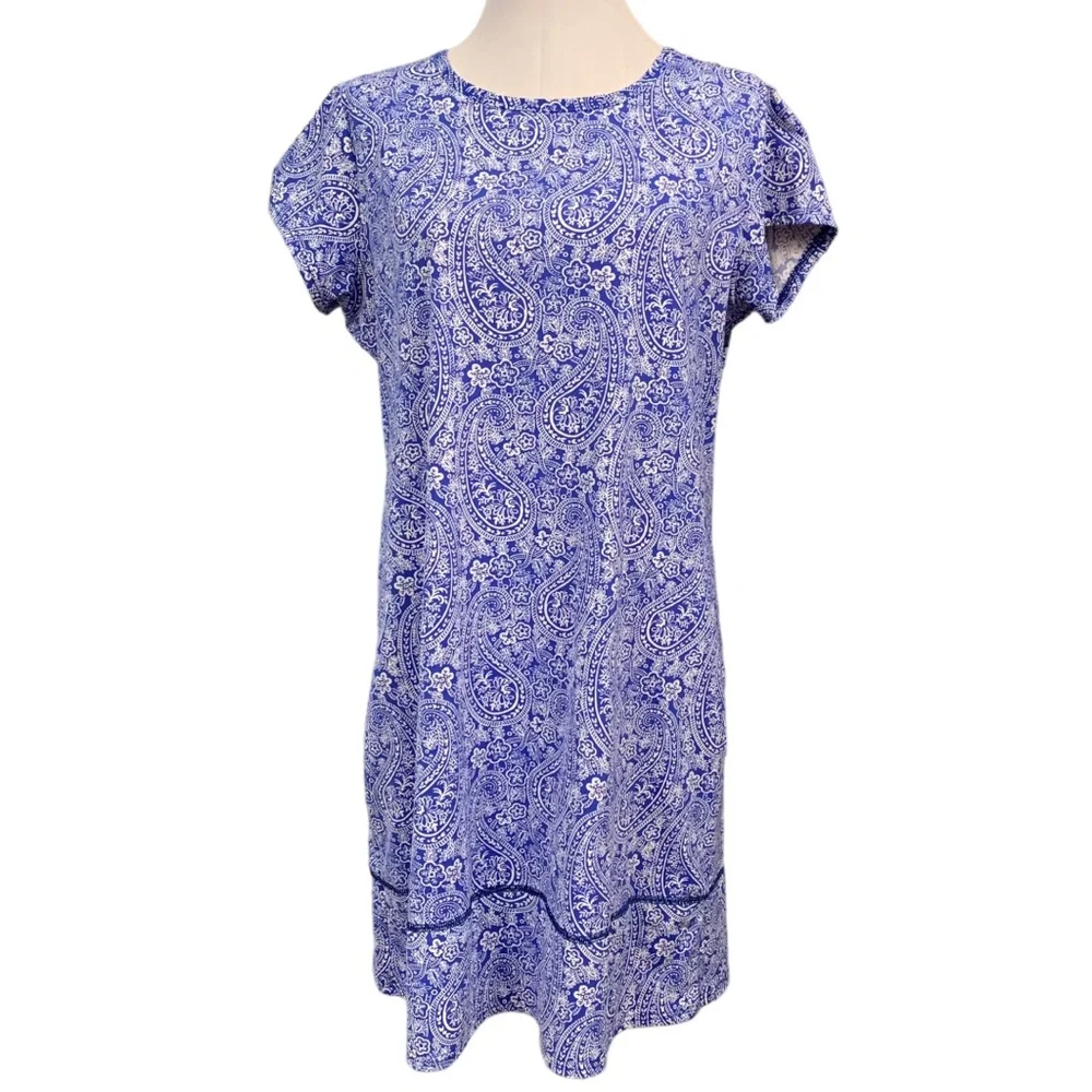 Lands End Swim Dress Paisley Beach Blue UV Protection Women’s Size Medium Petite - Picture 2 of 13